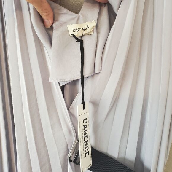 L'Agence Helene Silver Pleated Satin Maxi Dress Size Small - Picture 7 of 12